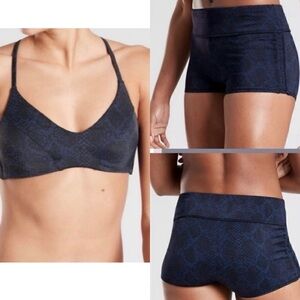 Athleta Snake Triangle Bikini Top and Shorts Blue Small